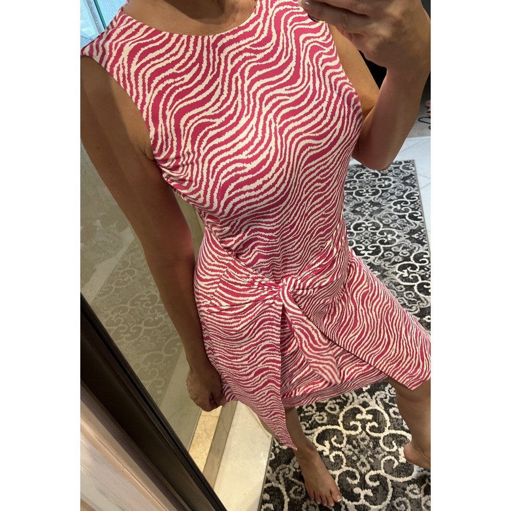 J. McLaughlin Hot Pink White Zebra Catalina Cloth Moc Wrap Dress S Sleeveless